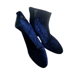 French Connection Cobalt Blue‎ Embossed Velvet Ankle Boots Heels US 6 M 36 EU